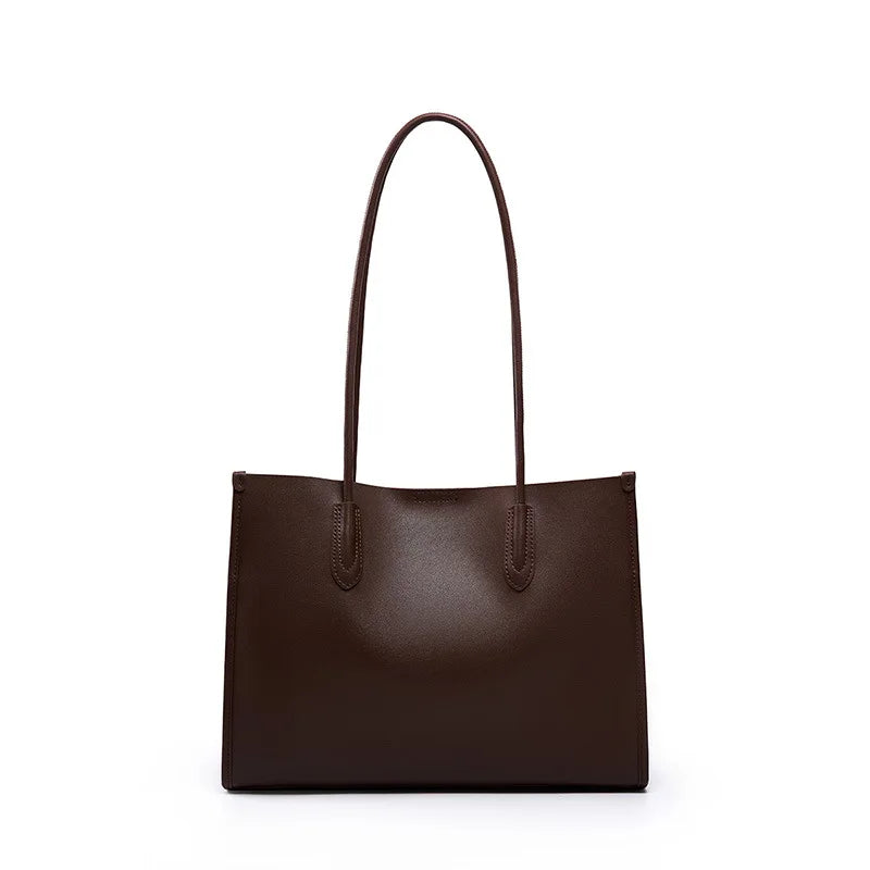 Split Leather Lady Classic Tote Bag Large Capacity Female Commute Shopping Shoulder Bags Simple Solid Color Women Handbags New