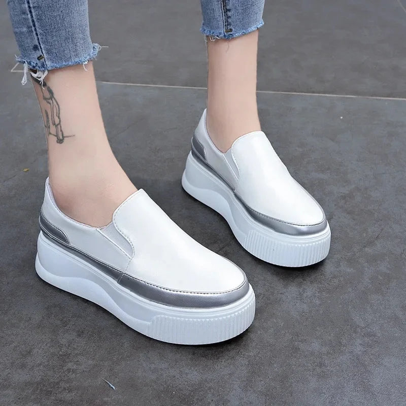 Spring Genuine Leather Soft Outsole Work Shoes Female Black Swing Shoes Woman Plus Size Wedges Single Shoes Zapatillas