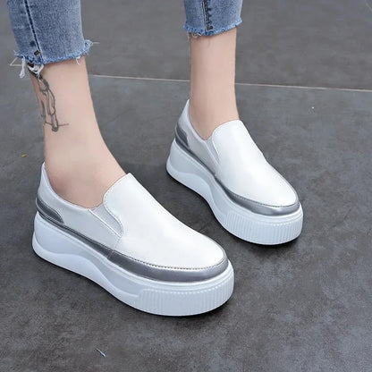 Spring Genuine Leather Soft Outsole Work Shoes Female Black Swing Shoes Woman Plus Size Wedges Single Shoes Zapatillas