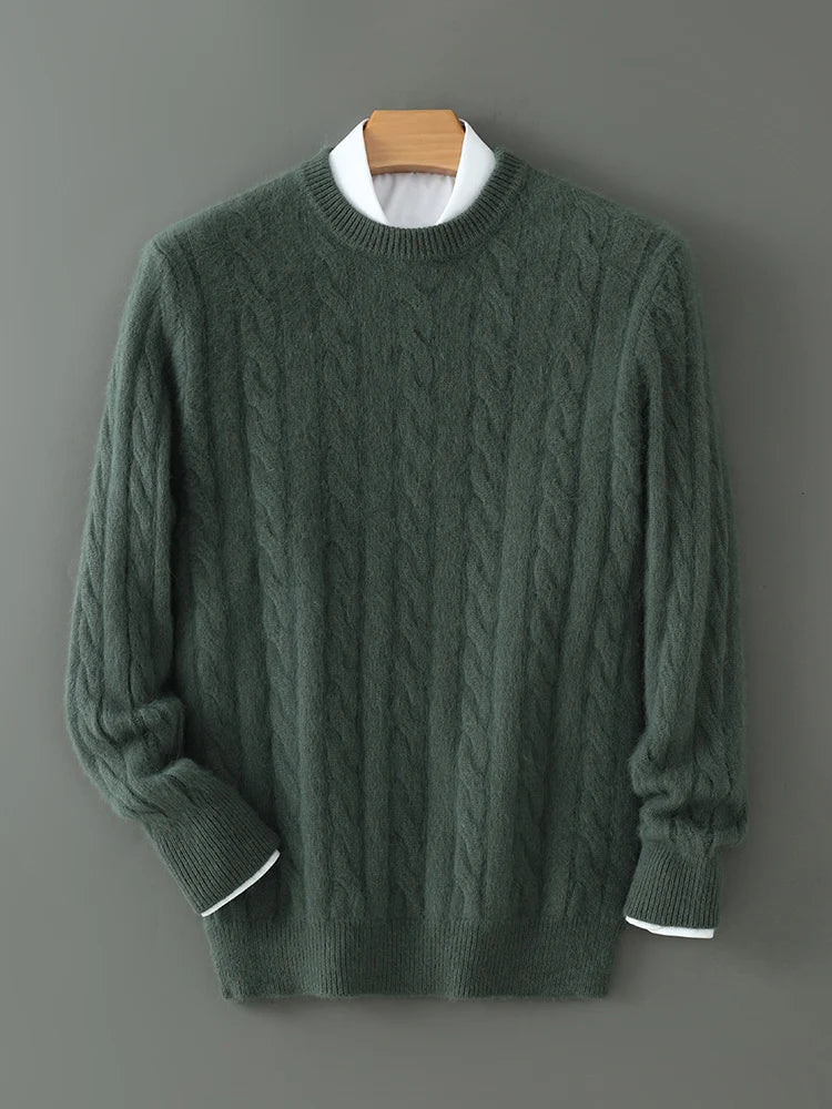 ANGEL Men's O-Neck Sweater Autumn Winter 100% Mink Cashmere Cable Knit Smart Casual Pullover Cashmere Knitwear High Quality Top