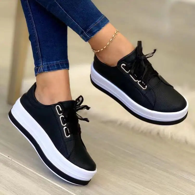 Platform Flat Shoes Women Fashion 2025  with Thick Bottom Fashion Woman Gauze Lace-up Sneakers Running Shoes Tennis Female Shoes