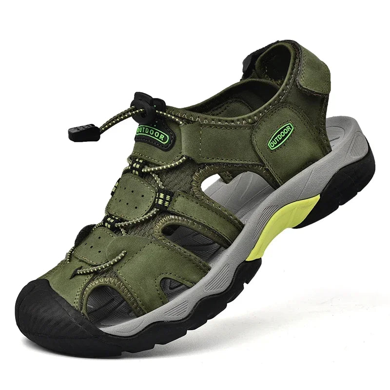 Summer Men's Classic Genuine Leather Sandals Breathable Non-Slip Outdoor Hiking Shoes Lightweight Fashion Sneakers Size 38-48