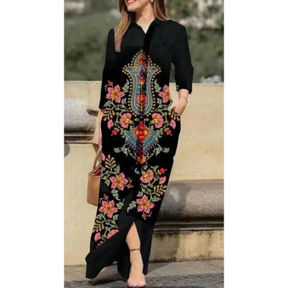 Spring Womens Long Shirt Dress Summer Single Breasted Button Lapel Long Sleeve Dress 2023 New Image Print Loose Dresses Robe