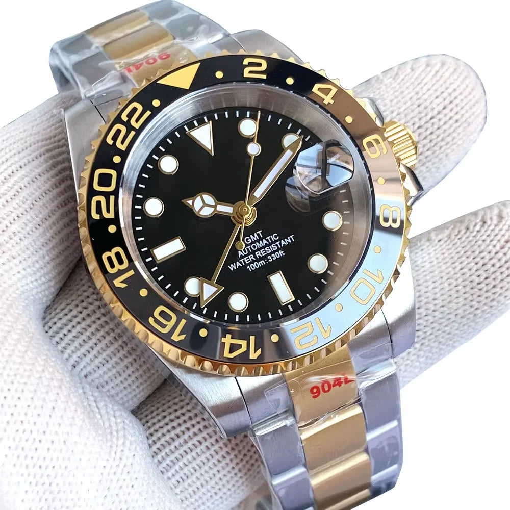 200m Waterproof NH34A Automatic Mechanical Diver Watch for Men GMT Movement Luminous Jubilee Strap Dual Time Glide Lock Buckle