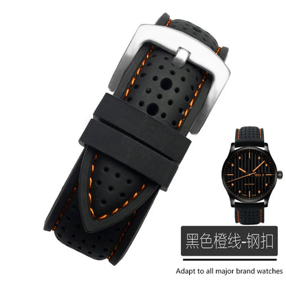 For Mido Watch with Silicone Soft Waterproof Commander Series Helmsman Series Orange Rudder Beren Saili Series Men's 20 22 24mm
