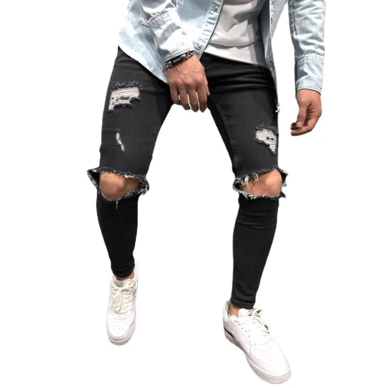 Mens Pant High-waisted Ripped Jeans Slim-fit Skinny Jeans Men Denim Pants Men's Autumn Stretch Trousers Long Jeans Pencil Pants