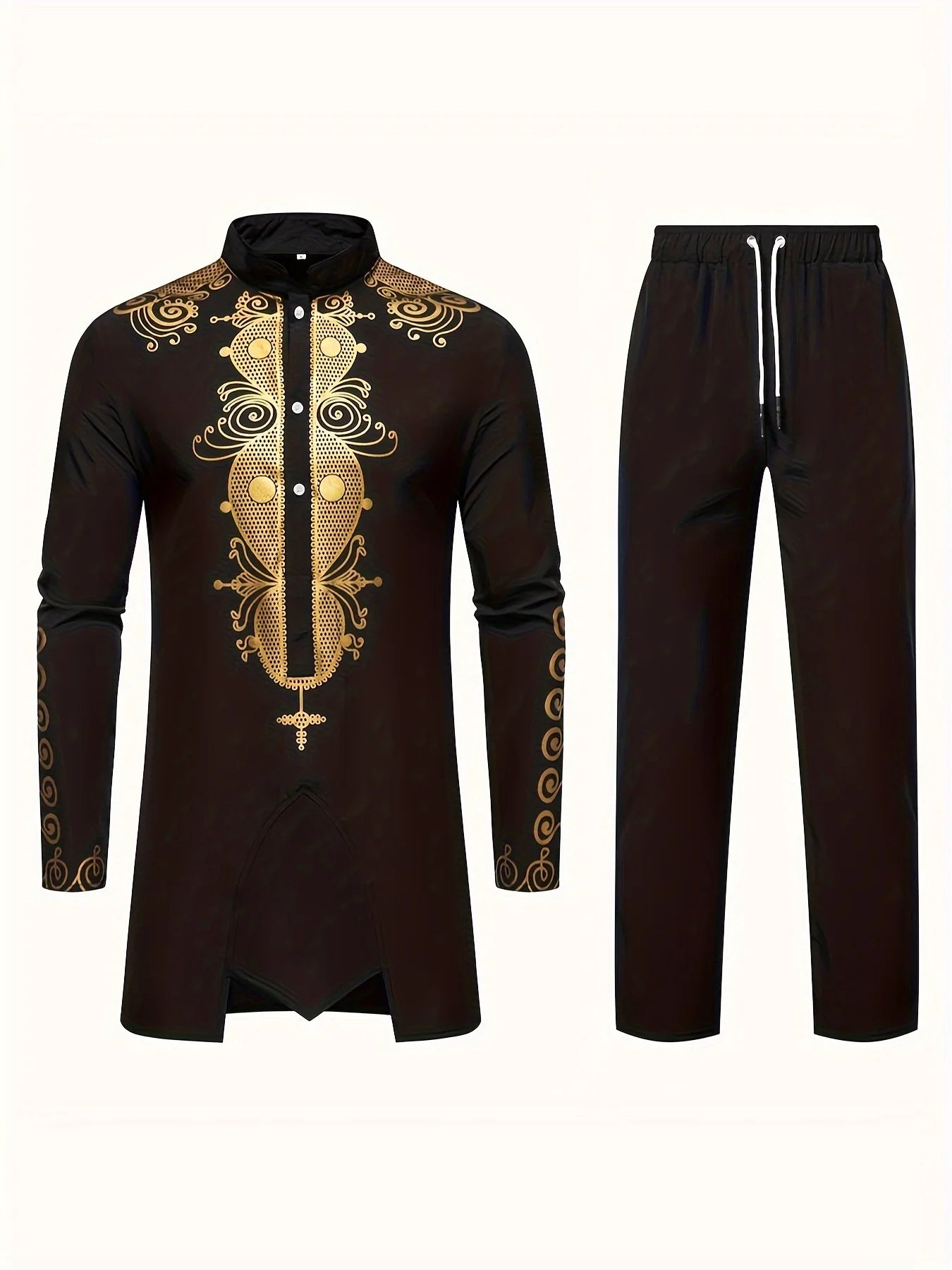 Traditional Culture Mens Suit Suit Muslim Suit Personalized 3D Printed Pattern Arabian Dress Loose Breathable Two Piece Suit
