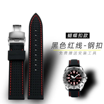 For Mido Watch with Silicone Soft Waterproof Commander Series Helmsman Series Orange Rudder Beren Saili Series Men's 20 22 24mm