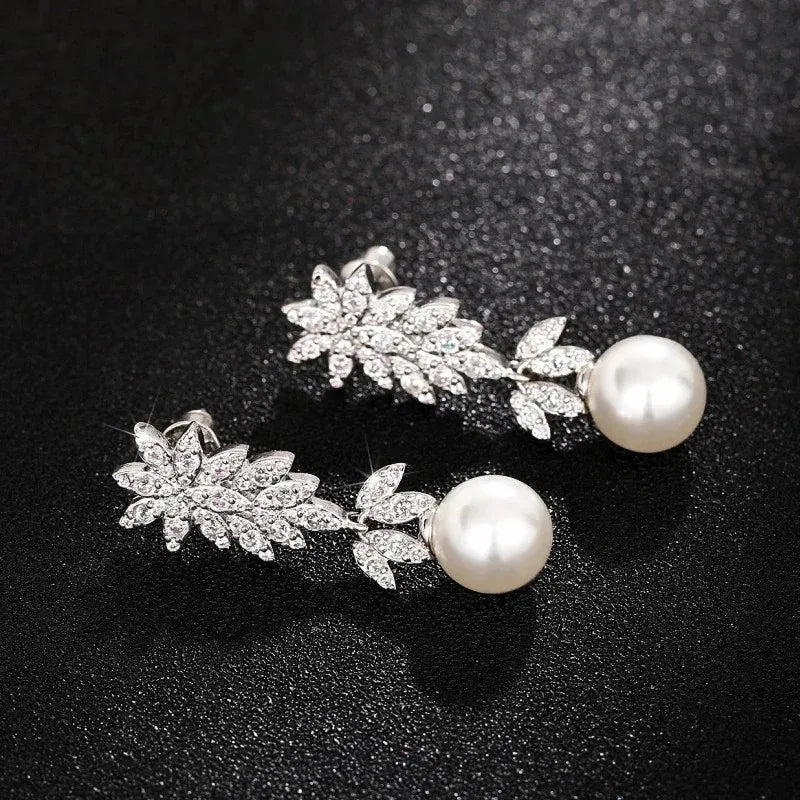 925 Sterling Silver Aesthetic Flower Long Hanging Pearl Earrings Exquisite Earrings New for Women Wedding Jewelry