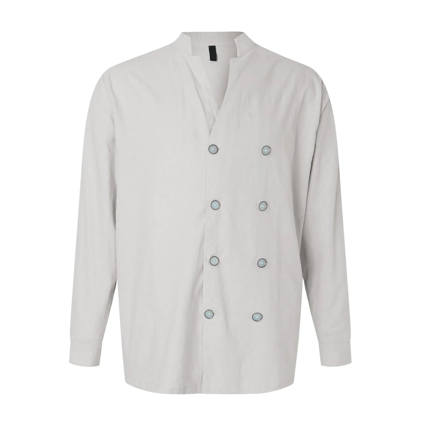 Mens Double Breasted Stand Up Solid Color Long Sleeved Shirt Male Pocket Regular-Fit Button-Down Work Man Shirt Camisa Masculina