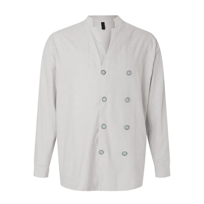 Mens Double Breasted Stand Up Solid Color Long Sleeved Shirt Male Pocket Regular-Fit Button-Down Work Man Shirt Camisa Masculina