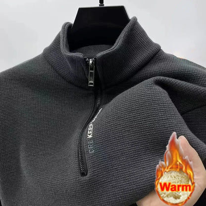 Men's Clothing Turtleneck Sweater Fashion Men's Knitwear Solid Color Chunky Half Zipper Thickening Sweater Luxury Warm Sweater