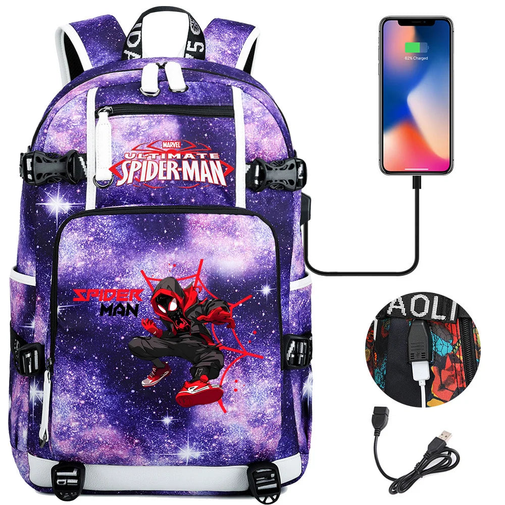 Superhero Spiderman School Backpack Travel Bags Large Waterproof Multifunction USB Charging Backpacks Travel Sport Duffel Bag
