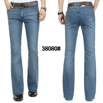 Male Bell Bottom Denim Trousers Slim Black Boot Cut Jeans Men's Clothing Casual Business Flares Pants