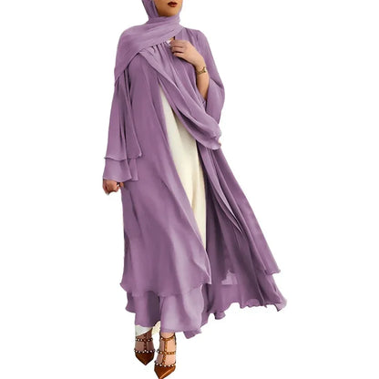 Ivory New Arrival Cross-border Best Seller Chiffon Cardigan Elegant Long Dress Solid Color Dress 21419