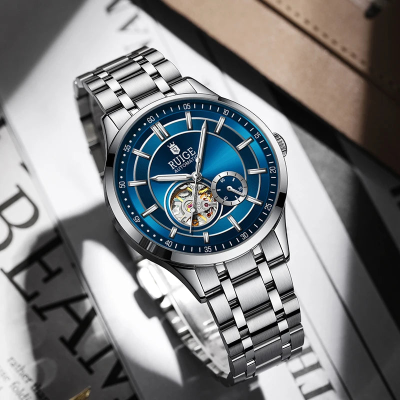 Men's Automatic Mechanical Watch - Elegant Stainless Steel, Calendar Function, Business and Leisure Style, Blue Dial and Date Wi