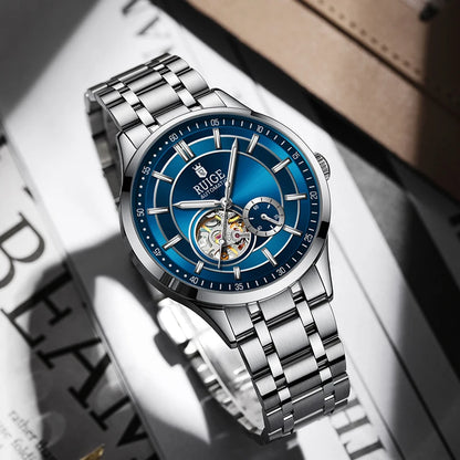 Men's Automatic Mechanical Watch - Elegant Stainless Steel, Calendar Function, Business and Leisure Style, Blue Dial and Date Wi