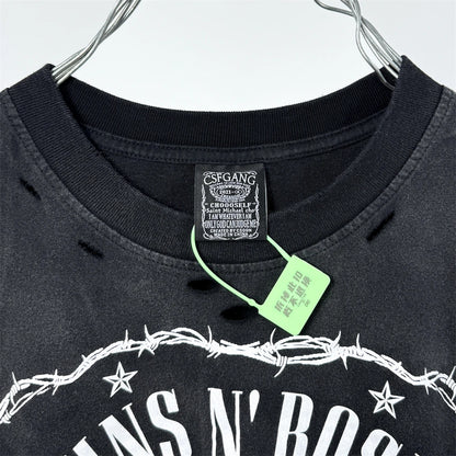Vintage Hole SAINT Guns N' Roses Las Vegas Limited Washed T Shirt Men Women oversized Black Tee Tops T-Shirts