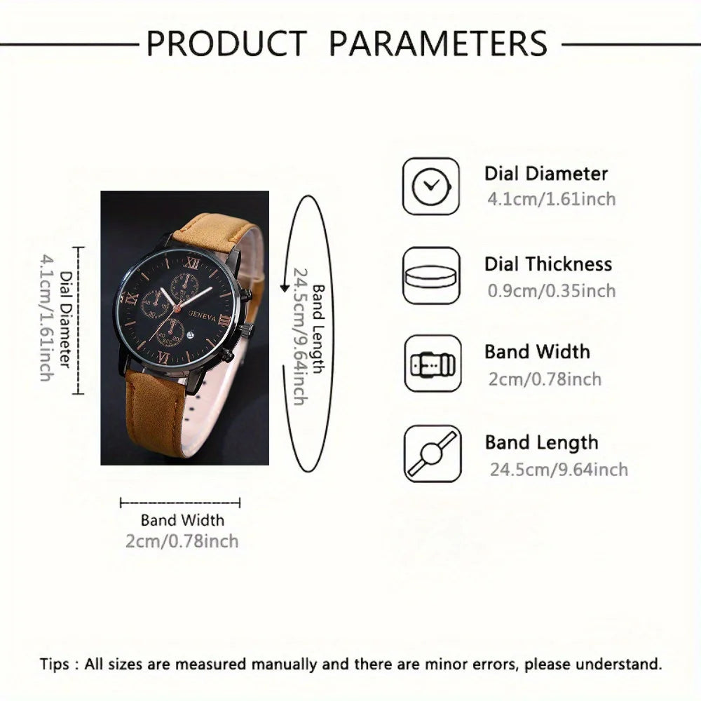 Men Watch 5pcs/sets, Fashion Men Casual Quartz Watches Analog Alloys Strap & PU Leather Combination Matching Wristwatch Sets.