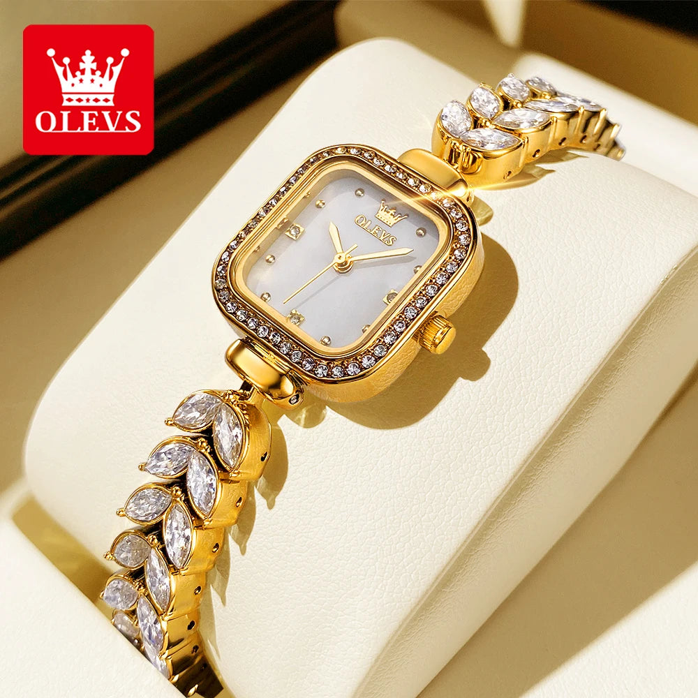 OLEVS 9987 Women's Watch Square Dial Waterproof Quartz Watch For Women Luxury Original Elegant Ladies Wristwatch Steel Strap