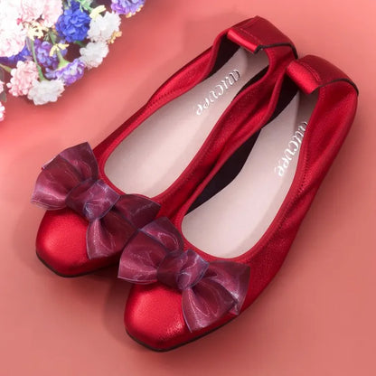 2024 Summer Genuine Leather Bowknot Ballerina Women's Flat Round Toe Comfort Slip-On Ladies Loafers Leather Single Mules Shoes