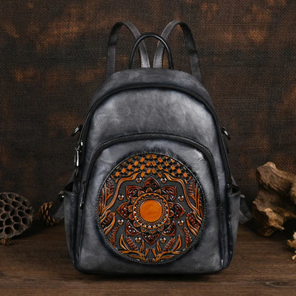 MOTAORA Vintage Leather Backpack Women Large Capacity Embossed Casual Travel Backpack Anti-Theft Waterproof Handbag Purse