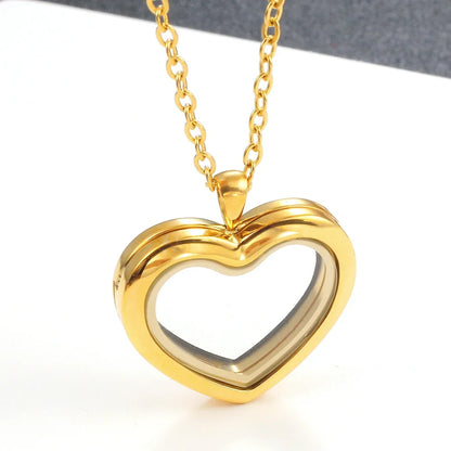 URS 30mm Peach Magnetic Closure Heart 316L Stainless Steel Floating Charm Living Glass Locket 50cm Chain Necklace Pendant