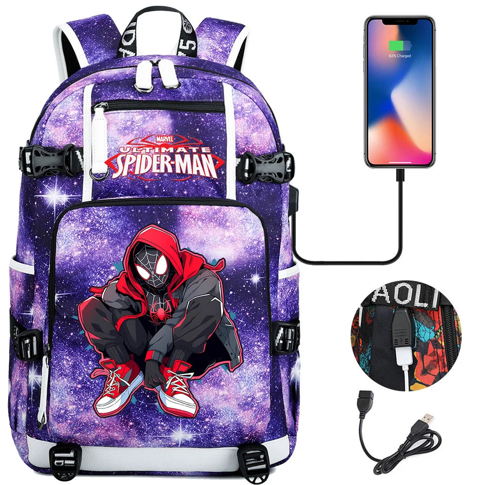 Superhero Spiderman School Backpack Travel Bags Large Waterproof Multifunction USB Charging Backpacks Travel Sport Duffel Bag