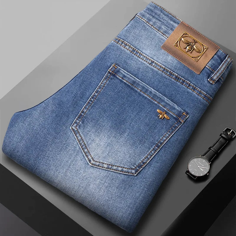 Light Blue Jeans Men's Spring Light Luxury Stretch Slim Fit Versatile High-End and Fashionable Simple Casual Trousers