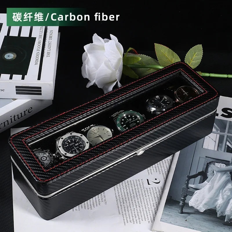 6-Box Checkered Watch Storage Case High-Grade Velvet Lining Waterproof Dustproof Anti-Fall Display Watch Box