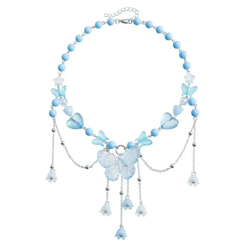 Exquisite Butterfly Pendant Necklace for Women Charm Fashion Y2K Accessories Wedding Party Jewelry Gift Long Layered Necklace