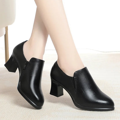 New Winter Women Boots High Heel Shoes Anti-slip Comfort Ankle Autumn Versatile Fashion Soft Leather Shallow Boots Daily Mom