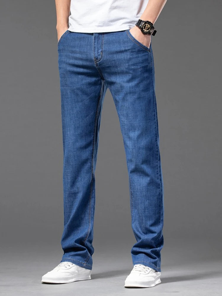 Plus Size 28-42 Men's Jeans Spring Summer Thin Business Classic Stretch Straight Denim Pants Male Brand Casual Loose Trousers