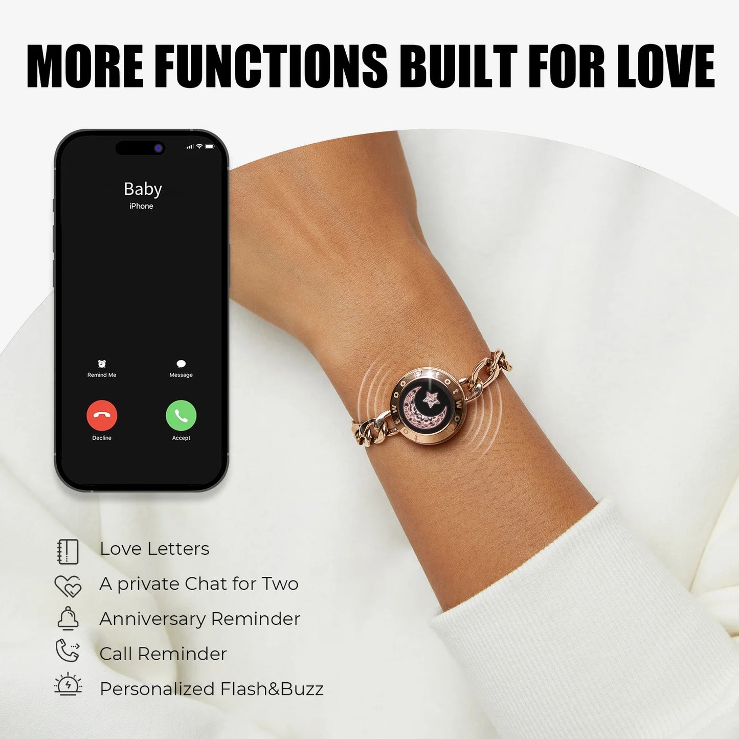 Totwoo Long Distance Relationship Touch Bracelets Couple Birthday Gift Smart Bluetooth Jewelry with App Support iOS Android