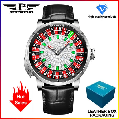 PINDU NEW Rotating dial design Mechanical Watch Men Japan NH35 Movement Sapphire Waterproof leather luxurious Automatic watch