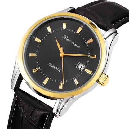 Classic Men‘s Quartz Watch with Calendar Fashion Metal Dial Leather Strap Man Watch Casual Business Male Clock montre homme