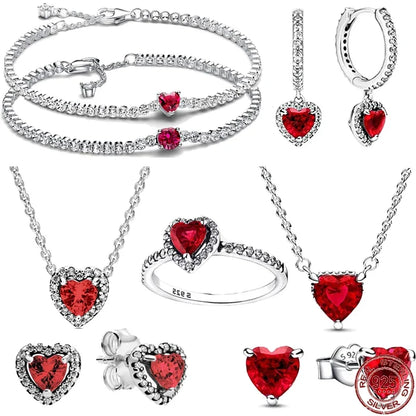 Hot selling 925 sterling silver sparkling red heart series set, light luxury jewelry set, DIY charming jewelry, birthday gift