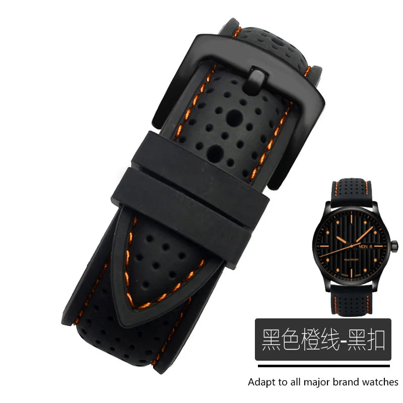 For Mido Watch with Silicone Soft Waterproof Commander Series Helmsman Series Orange Rudder Beren Saili Series Men's 20 22 24mm
