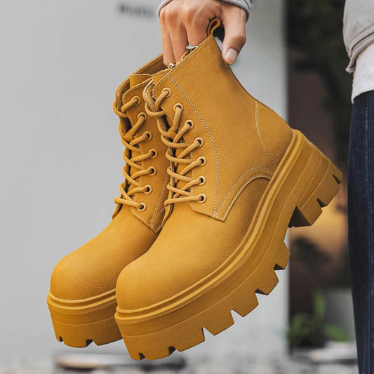 Autumn Men Casual Platform Boots Lace Up Sneakers Plush Chunky Ankle Boots Outdoor High-top Sneakers Comfortable Zip Shoes 38-46