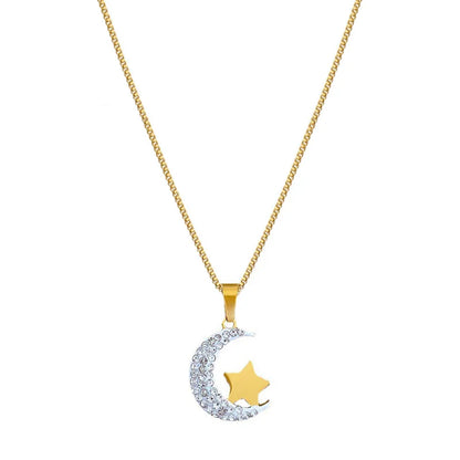 DIEYURO 316L Stainless Steel Moon Stars Pendant Necklace For Women Girl Fashion Clavicle Chain Choker Jewelry Gift Wedding