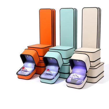 LED Enhanced Jewelry Box Round Black Frame Organizer for Rings Necklaces Bracelets Boutique  Gift Packaging