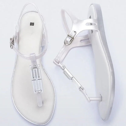 2025 New Arrival Brand Girl Fashion Flat Summer Women Metal Flip-flop Sandals Jelly Shoes Ladies Beach Shoes SM269