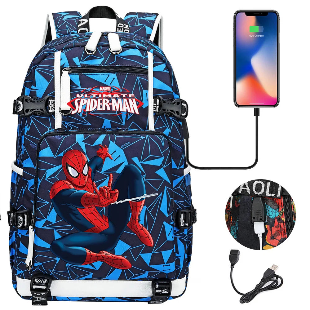 Superhero Spiderman School Backpack Travel Bags Large Waterproof Multifunction USB Charging Backpacks Travel Sport Duffel Bag