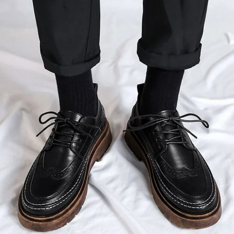 Man Casual Shoe Round Toe Leather Shoes For Men Brogue Luxury Sale Adults Fashion 2024 Elegant Cheap Clearance Korean Style Pu