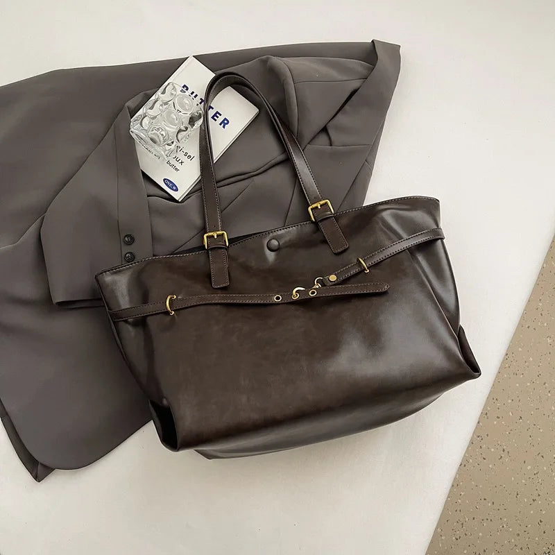 Retro Big PU Leather Shoulder Bag for Women 2025 Winter Trend New Y2K Fashion Handbags Females Travel Luxury Tote Bag  bolsas