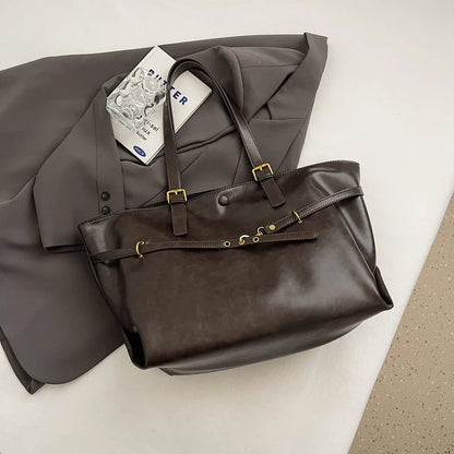 Retro Big PU Leather Shoulder Bag for Women 2025 Winter Trend New Y2K Fashion Handbags Females Travel Luxury Tote Bag  bolsas