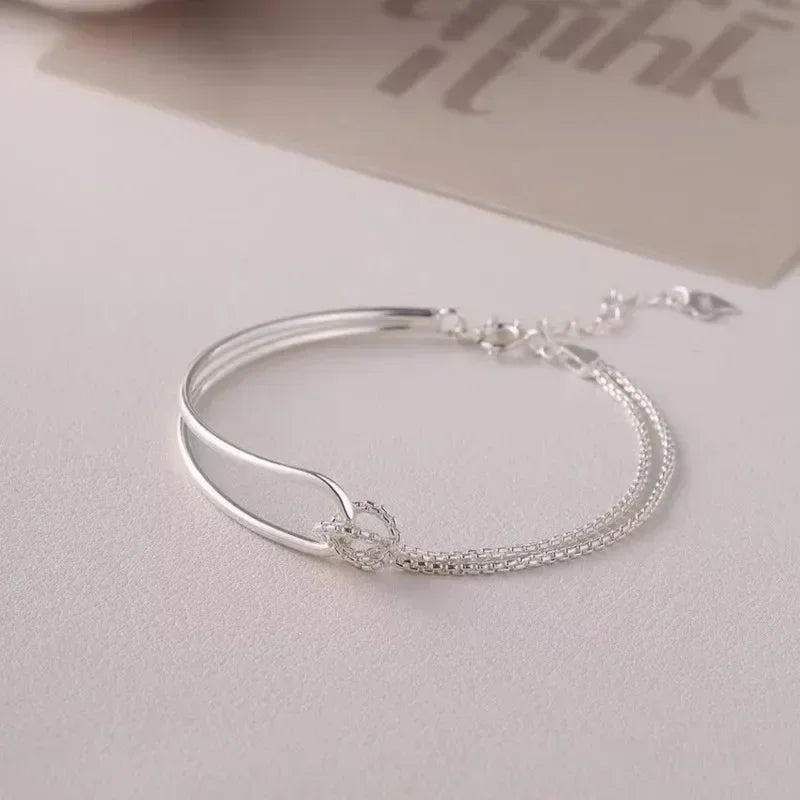 Elegant Minimalist Design Bracelet for Women Ladies Geometric Double Layered Knotted Lines Handmade Chain Jewelry Gifts