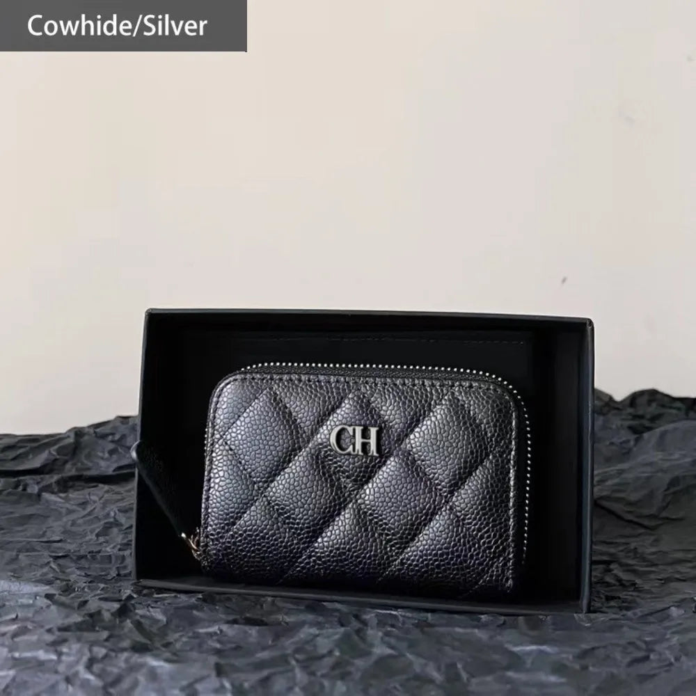 Fashion Sheepskin Leather Business Card Holder Flap Credit Card Coin Purse Classic Diamond Lattice Small Perfume Ladies Card Bag