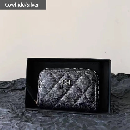 Fashion Sheepskin Leather Business Card Holder Flap Credit Card Coin Purse Classic Diamond Lattice Small Perfume Ladies Card Bag