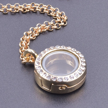 Glass Metal Gold Color Heart Round Water Drop Relicario Photo Locket Necklace Rhinestone Floating Charm O-shaped Chains Necklace